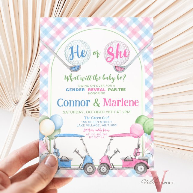 Pink Blue Gender Reveal Golf Par-T-SHIRT Baby Dusc Einladung (Von Creator hochgeladen)