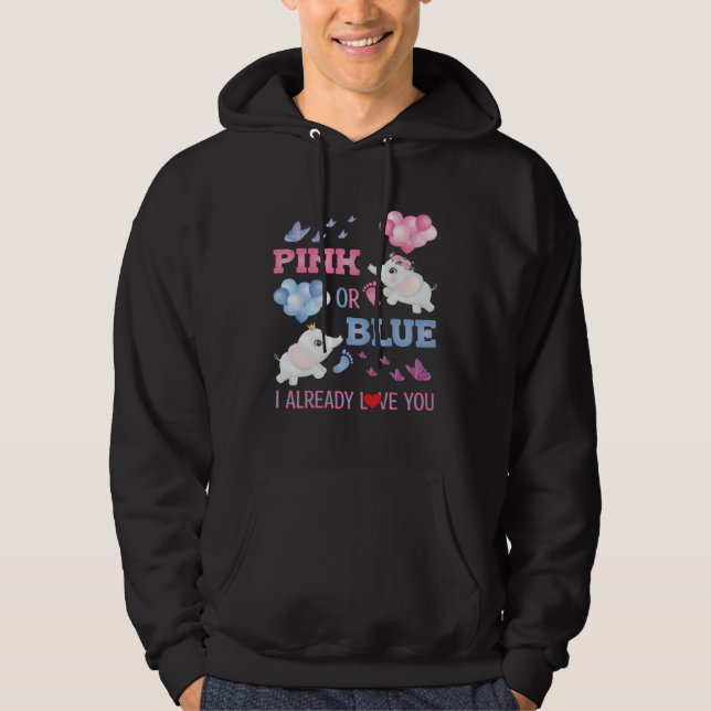 Pink Blue Gender Reveal Pregnancy Elephants Footpr Hoodie (Vorderseite)