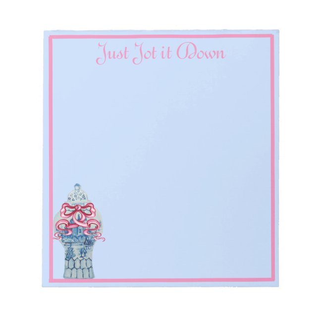 Pink Blue Ginger Jar Jars Notepad Notes Notizblock (Vorderseite)