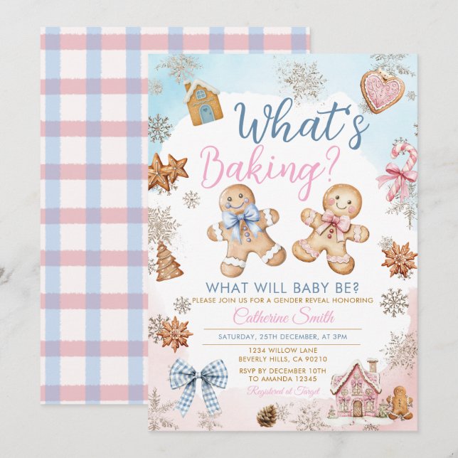 Pink Blue Gingerbread Gender Reveal Einladung (Vorne/Hinten)