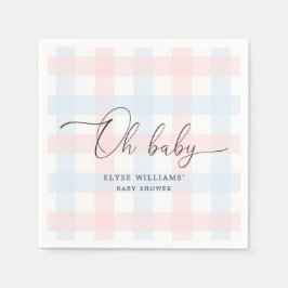 Pink Blue Gingham Oh Baby Paper Napkin Serviette