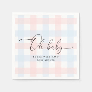 Pink Blue Gingham Oh Baby Paper Napkin Serviette
