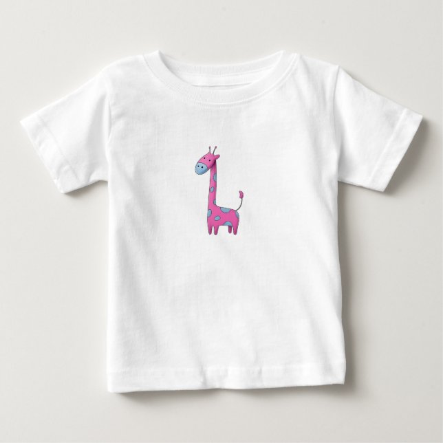 Pink Blue Giraffe Quirky Digital Art Baby T-shirt (Vorderseite)