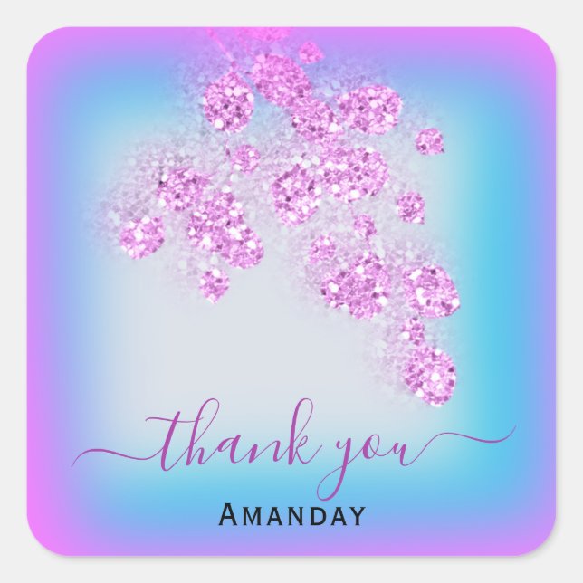 Pink Blue Glitzer Danke Name Sweet 16. Quadratischer Aufkleber (Vorderseite)
