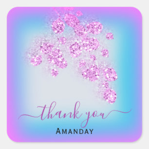 Pink Blue Glitzer Danke Name Sweet 16. Quadratischer Aufkleber