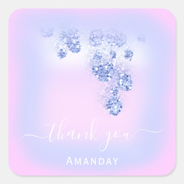 Pink Blue Glitzer Floral Bridal Gefallen Süß 16. Quadratischer Aufkleber (Vorderseite)