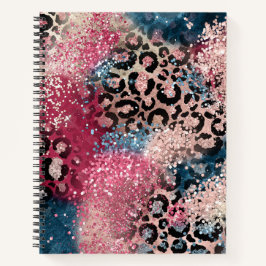 Pink Blue Glitzer Leopard Print Notizbuch