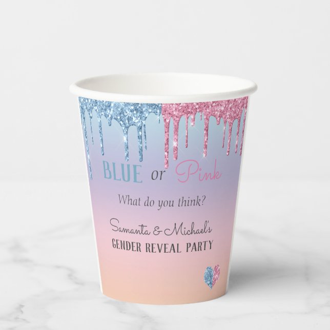 Pink Blue Glitzer Tropfen Sparkle Glam Gender Reve Pappbecher (Vorderseite)