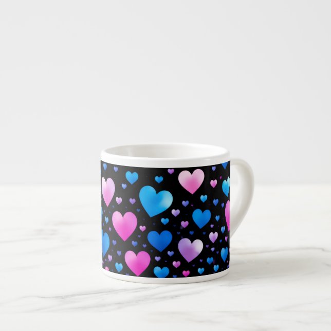Pink & Blue Glowing Hearts  Espressotasse (Vorderseite Rechts)