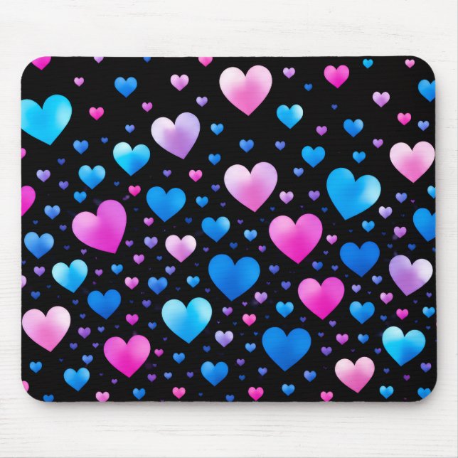 Pink & Blue Glowing Hearts Mousepad (Vorne)