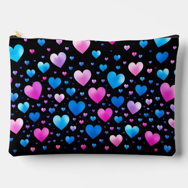 Pink & Blue Glowing Hearts  Zubehörtasche (Vorderseite)