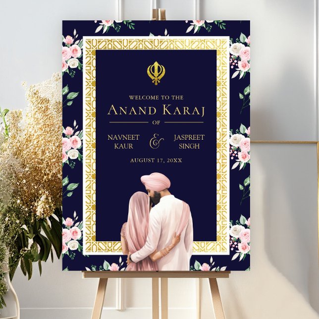 Pink Blue Gold Anand Karaj Wedding Willkommenszeic Poster (Von Creator hochgeladen)