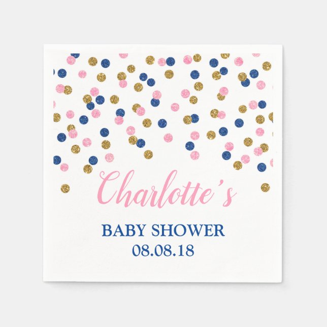 Pink Blue Gold Dots Baby Dusche Napkins Serviette (Vorderseite)
