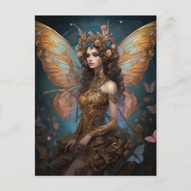 Pink Blue Gold Faiasy Fantasy Art Postkarte (Vorderseite)