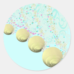 Pink Blue Gold Seashell Beach Wedding Runder Aufkleber