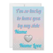 Pink Blue Gradient 3D Silver Hearts Valentine Card
