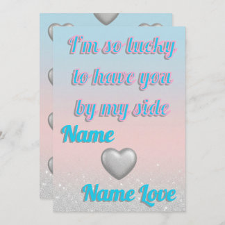 Pink Blue Gradient 3D Silver Hearts Valentine Card Feiertagskarte