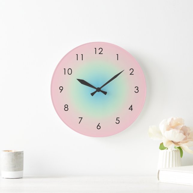 Pink Blue Gradient Ombre Pastel Ästhetik Große Wanduhr (Zuhause)