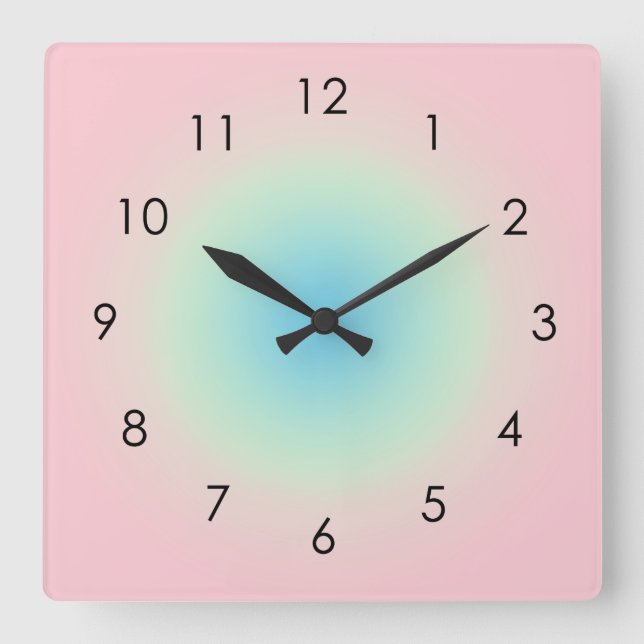 Pink Blue Gradient Ombre Pastell Ästhetische Aura Quadratische Wanduhr (Vorderseite)