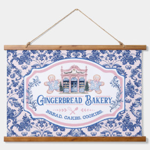 Pink & Blue Grandmillennial Gingerbrot Bäckerei Wandteppich Mit Holzrahmen