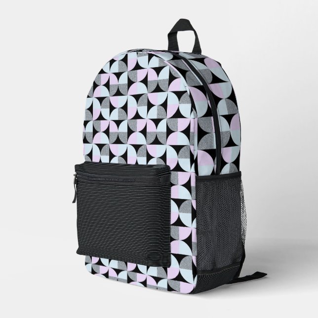 PINK BLUE GRAT BLACK GEOMETRIC PATTERN BEDRUCKTER RUCKSACK (Rückseitige Ecke Rechts)