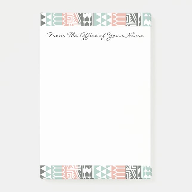 Pink Blue Grau Abstrakt Aztec Tribal Print Pattern Post-it Klebezettel (Vorderseite)