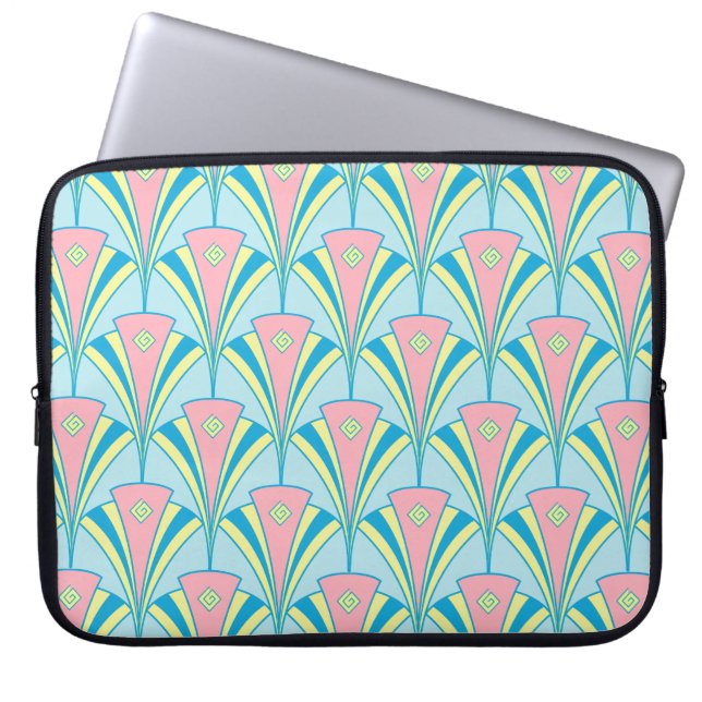 Pink Blue Green Fan Muster Laptopschutzhülle (Vorderseite)