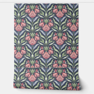 Pink Blue Green Floral Art Nouveau Tapete