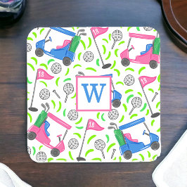 Pink Blue Green Golf Preppy Initial Getränkeuntersetzer