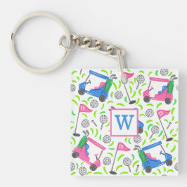 Pink Blue Green Golf Preppy Initial Schlüsselanhänger
