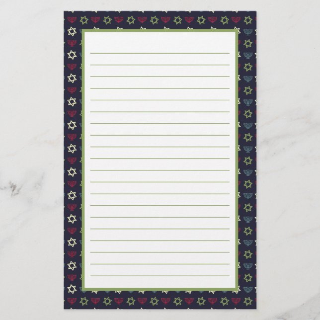 Pink Blue Green Menorah und Star von David Pattern Briefpapier (Vorderseite)
