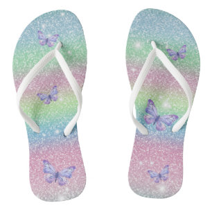 Pink Blue Green Ombre Glitzer Butterfets Flip Flops