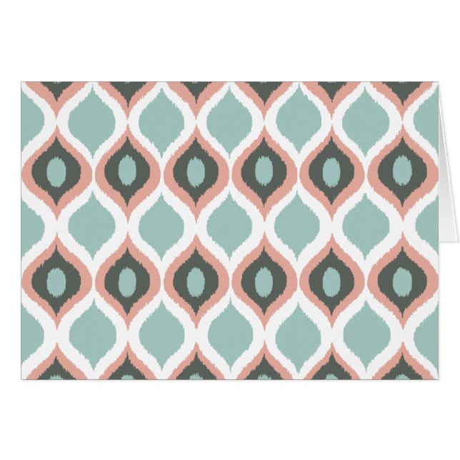 Pink Blue Grey Geometric Ikat Tribal Print Pattern (Vorderseite (Horizontal))
