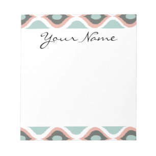 Pink Blue Grey Geometric Ikat Tribal Print Pattern Notizblock