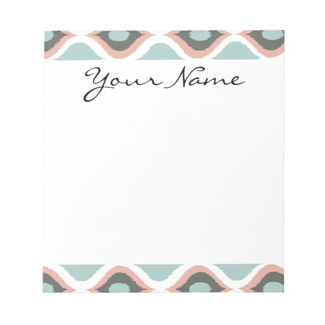 Pink Blue Grey Geometric Ikat Tribal Print Pattern Notizblock (Vorderseite)