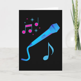 Pink blue hand drawn microphone musical notes karte