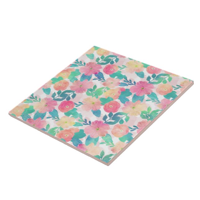 Pink Blue Hand Paint Floral Girl Design Fliese (Seite)