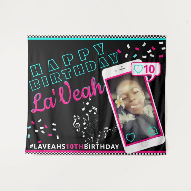 Pink|Blue Handy Foto Social Media & Music Wandteppich (Vorderseite (Horizontal))