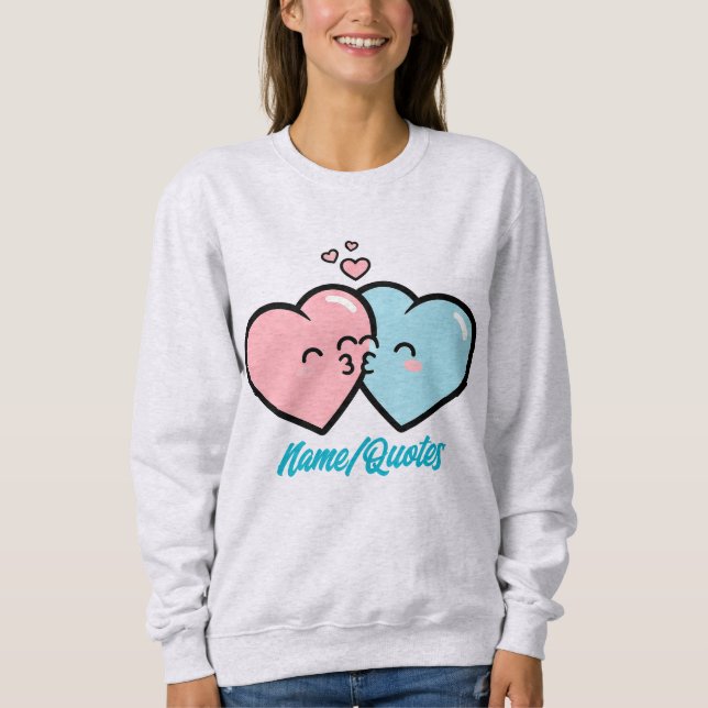 Pink & Blue Hearts Kiss Sweatshirt (Vorderseite)