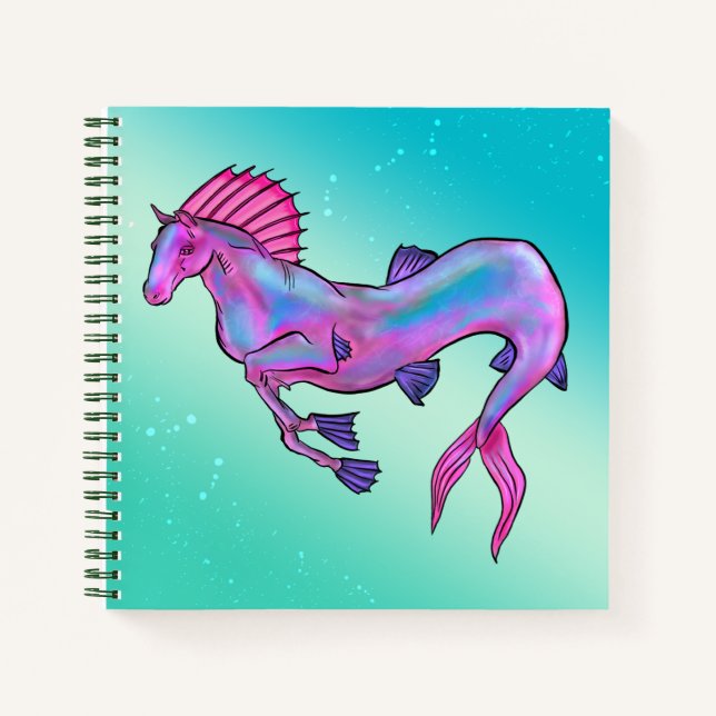 Pink & Blue Hippocampus Notebook - Fantasiedesign Notizbuch (Vorderseite)