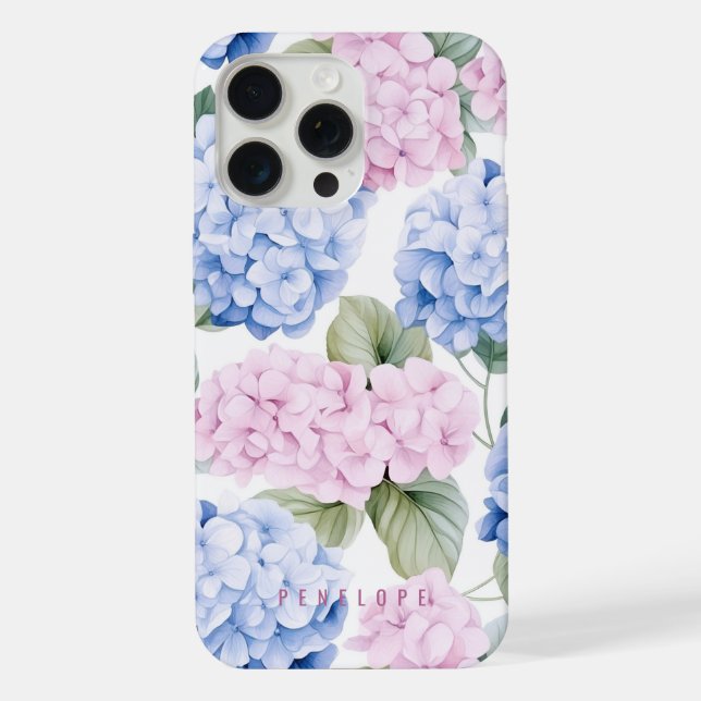 Pink Blue Hydrangea personalisiert iPhone Gehäuse Hülle (Rückseite)