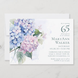 Pink Blue Hydrangeas 65. Geburtstagskarte Einladung