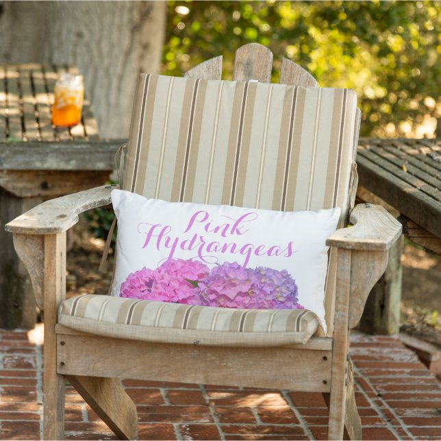 Pink Blue Hydrangeas elegante rosa violette Blumen Kissen Für Draußen (Stuhl )