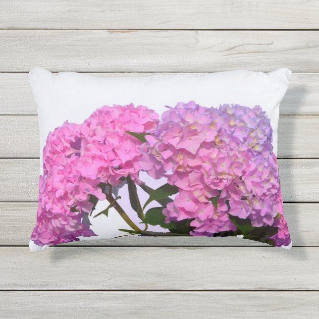 Pink Blue Hydrangeas elegante rosa violette Blumen Kissen Für Draußen (Vorderseite)