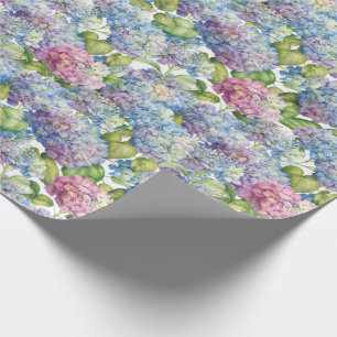Pink Blue Hydrangeas in Bloom Floral Geschenkpapier