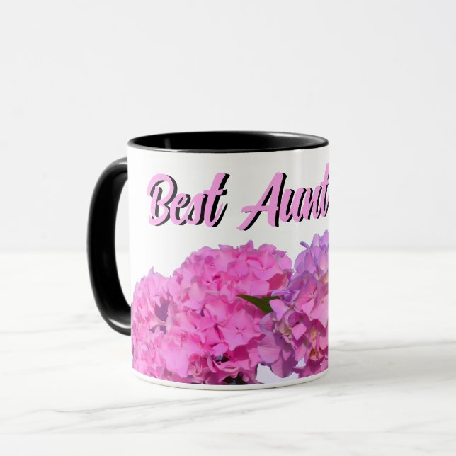 Pink Blue Hydrangeas pinkfarbene violette Blumen B Tasse (Vorderseite Links)
