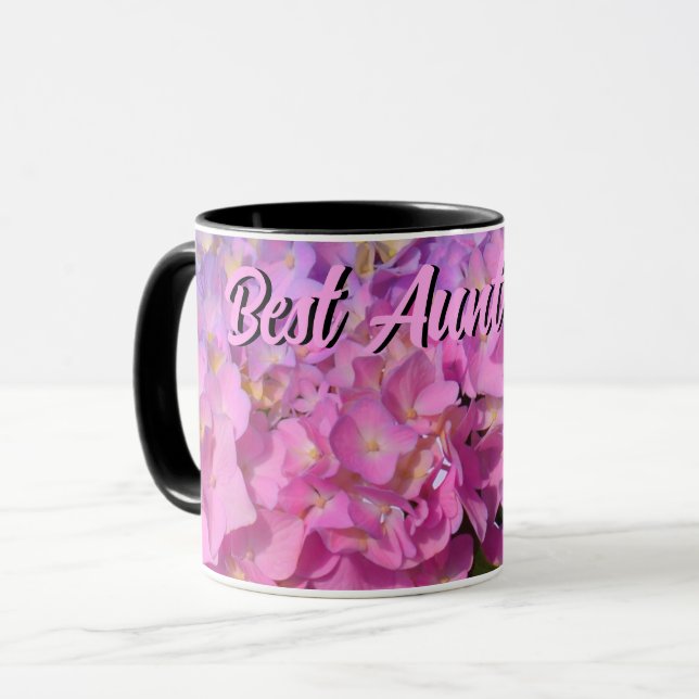 Pink Blue Hydrangeas pinkfarbene violette Blumen B Tasse (Vorderseite Links)