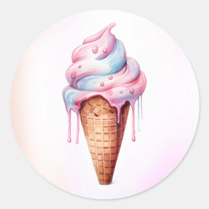 Pink Blue Ice Creme Cone Geburtstagsparty Runder Aufkleber