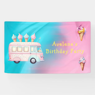 Pink Blue Ice Creme Truck Geburtstagsparty Banner