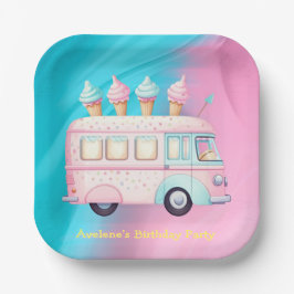 Pink Blue Ice Creme Truck Geburtstagsparty Pappteller